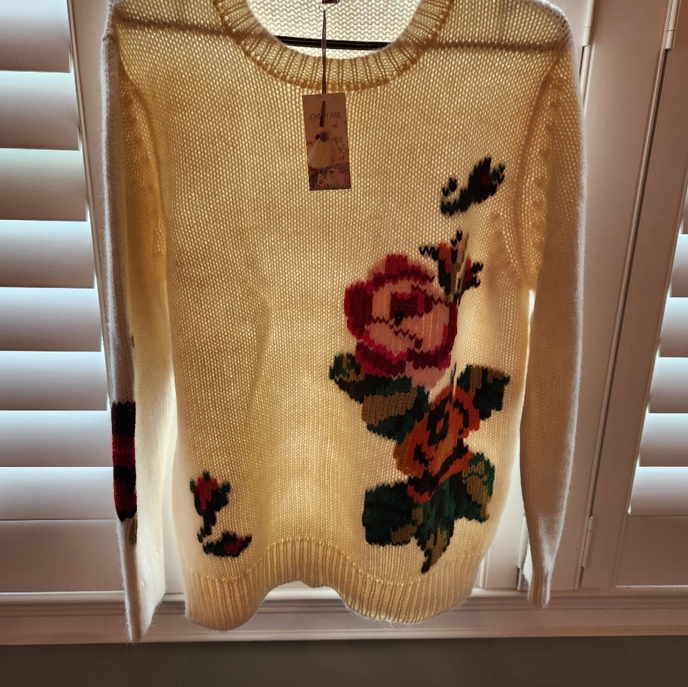 Johnny Was Floral Crew Neck Sweater - Cream and Multicolor